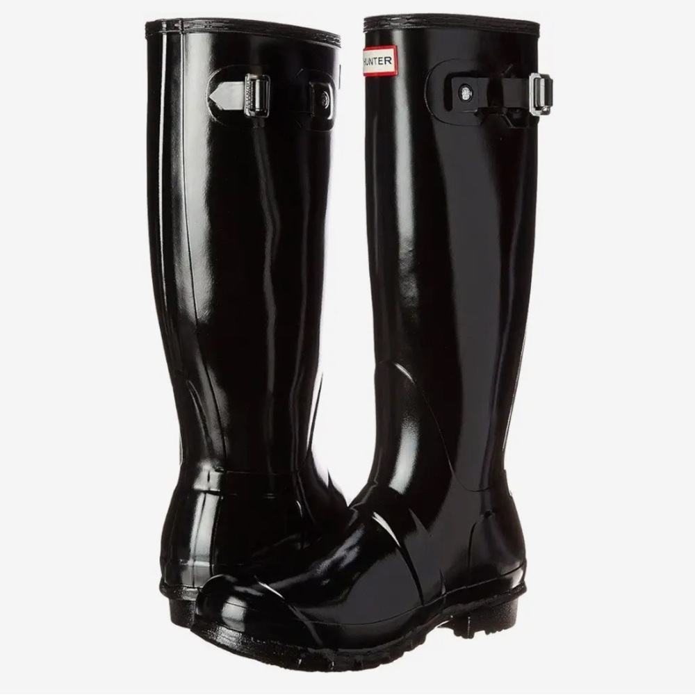 Hunter Tall Classic Shiny Black Rain Boots Size 7